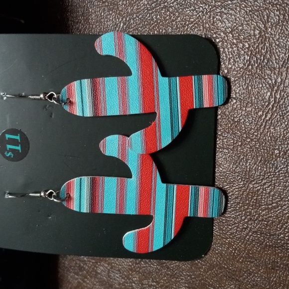 Serape Pleather Cactus Earrings - Picture 3 of 5